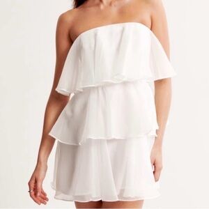 Abercrombie White Organza Tiered Mini Dress, medium tall